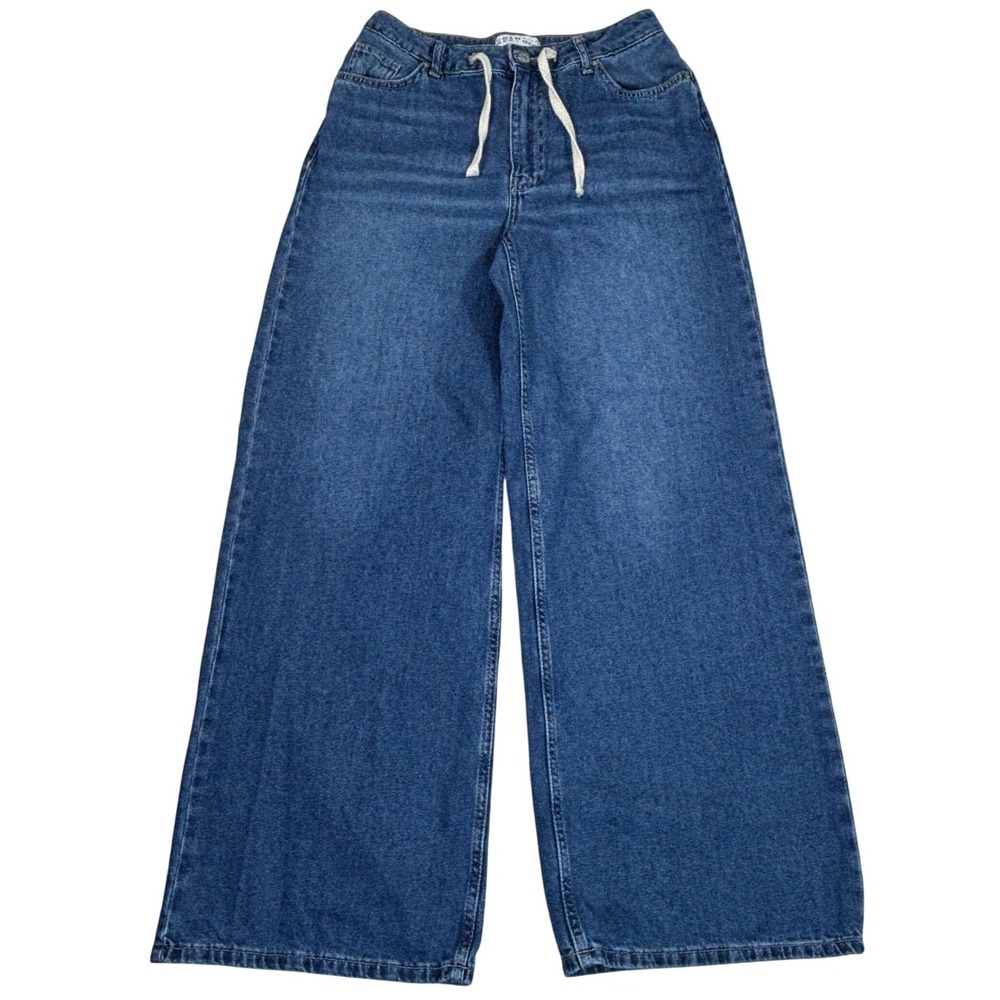 Denim Co Womens High Waisted Wide Leg Drawstring Jeans Medium Wash Blue Size 8